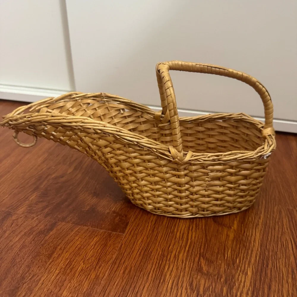Vintage Woven Wicker Wine Bottle Basket Cradle Cottagecore Natural Rattan‎ Tan